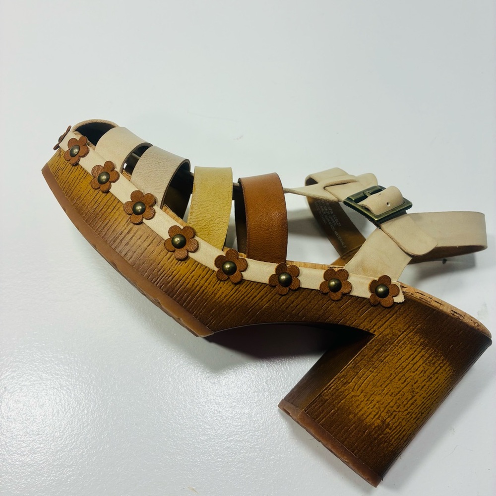 Kork-Ease Beige and Brown Floral Studded Platform Sandals - Picture 4 of 8